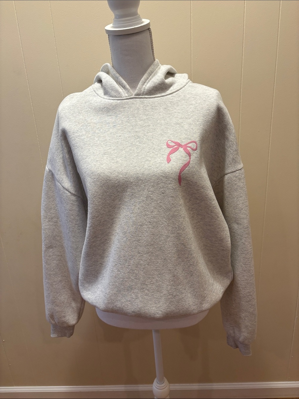 Edikted Gray Hoodie with Pink Bow Accent